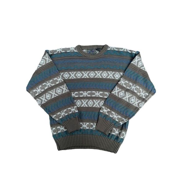 vintage magnet cable knit grandpa crewneck sweater cosby pattern men’s large - Picture 2 of 7